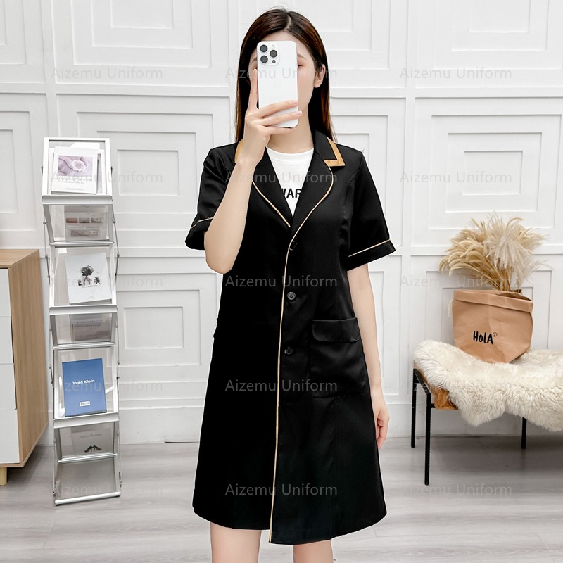 Medical Lab Coats - black beauty uniform with beautician robe